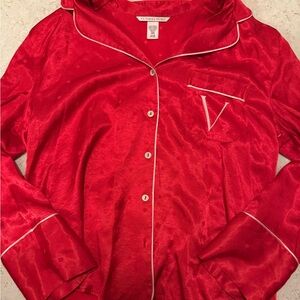 Victoria Secret Satin Pajama Top Red Logo